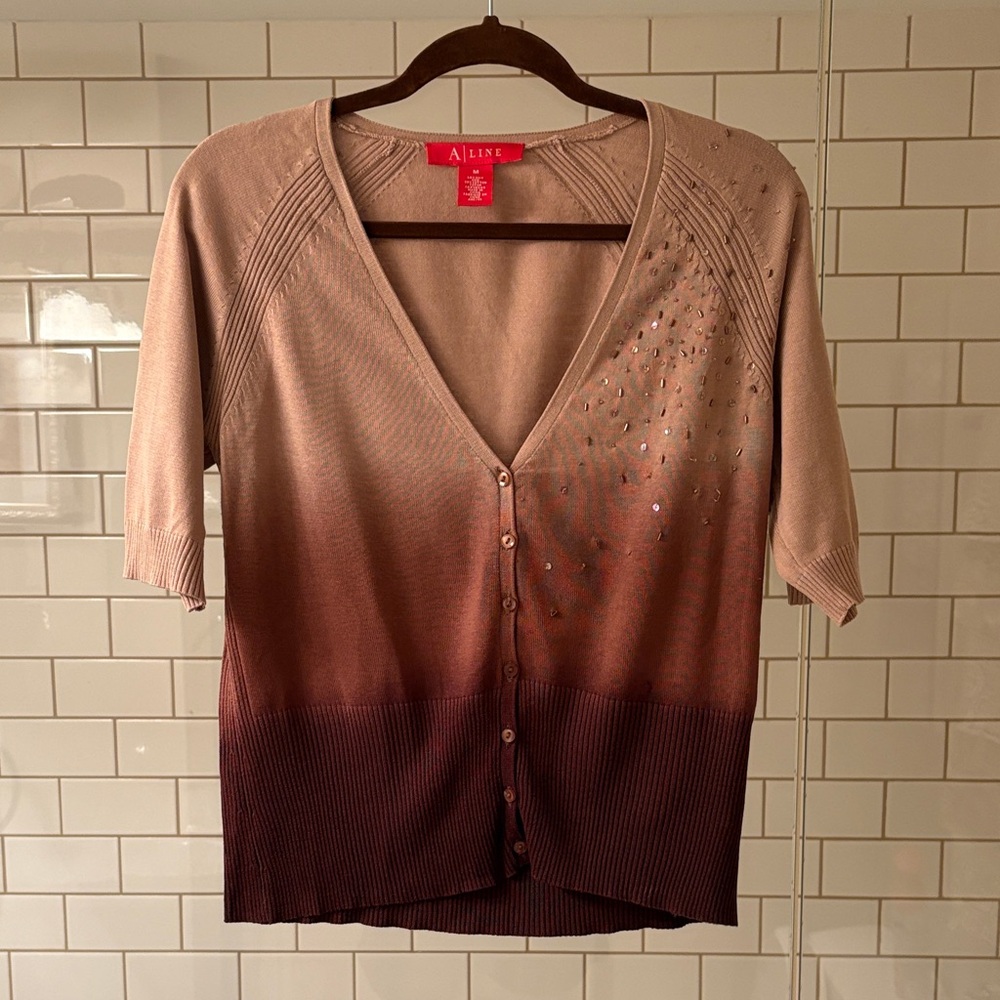 Alfani Beige and Brown Ombre Cardigan with Sparkle
